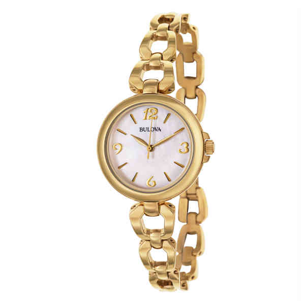 Bulova Woman Mother Of Pearl Dial Gold Tone Steel Watch Watchdealsca 4160