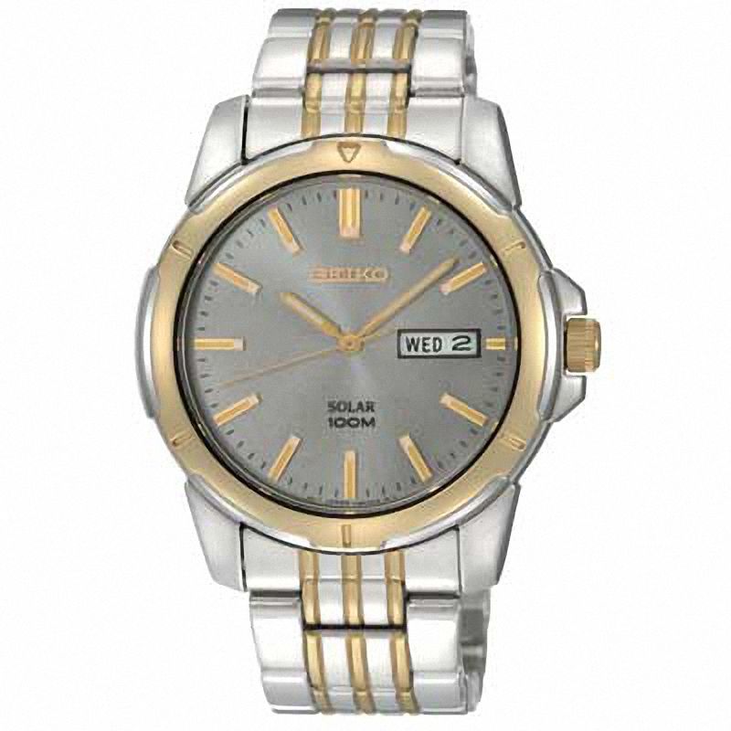 Seiko men Solar Gray Dial Two tone Watch