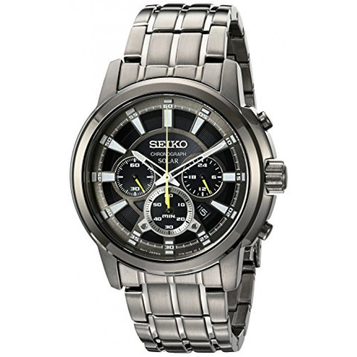 Seiko Men s Two Tone Black Bracelet Solar Chronograph Dial Watch